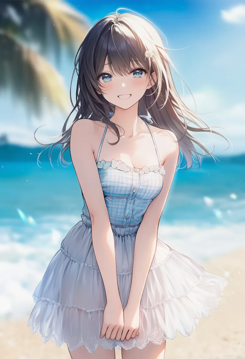 シフォンスカートを組み合わせた夏の服装のAIイラスト｜プロンプト紹介用