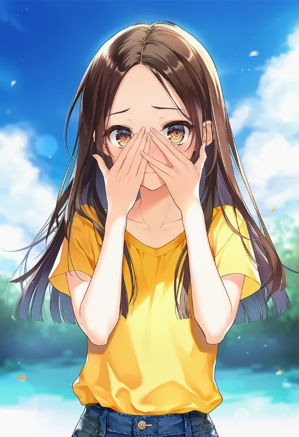 顔を隠すポーズのAIイラスト｜プロンプト紹介用