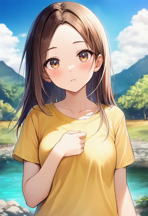 片方の胸を隠す仕草のAIイラスト｜プロンプト紹介用