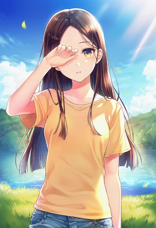 片目を隠すポーズのAIイラスト｜プロンプト紹介用