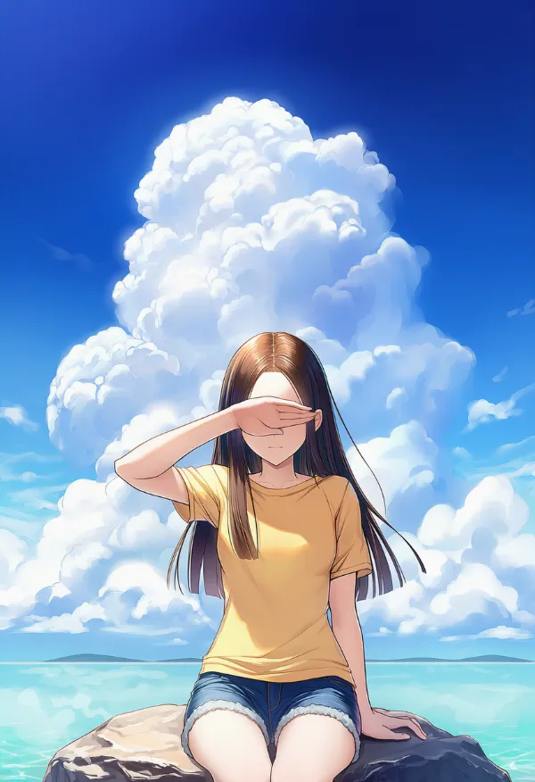 自分の目を隠すポーズのAIイラスト｜プロンプト紹介用