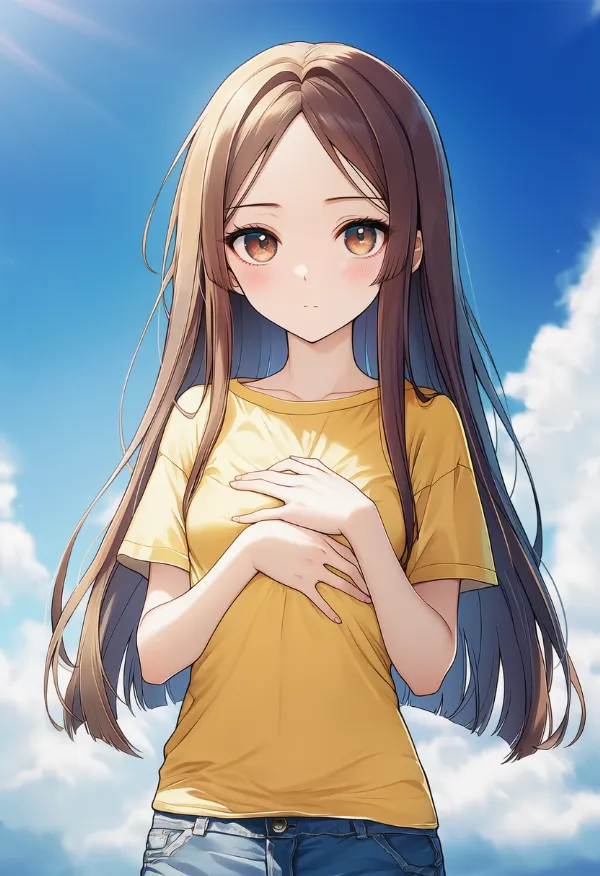 胸部を隠すポーズのAIイラスト｜プロンプト紹介用