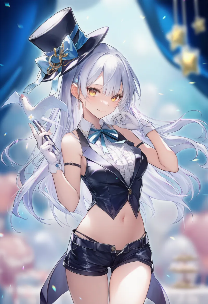 クロップトップ（マジシャン衣装）のAIイラスト｜プロンプト紹介