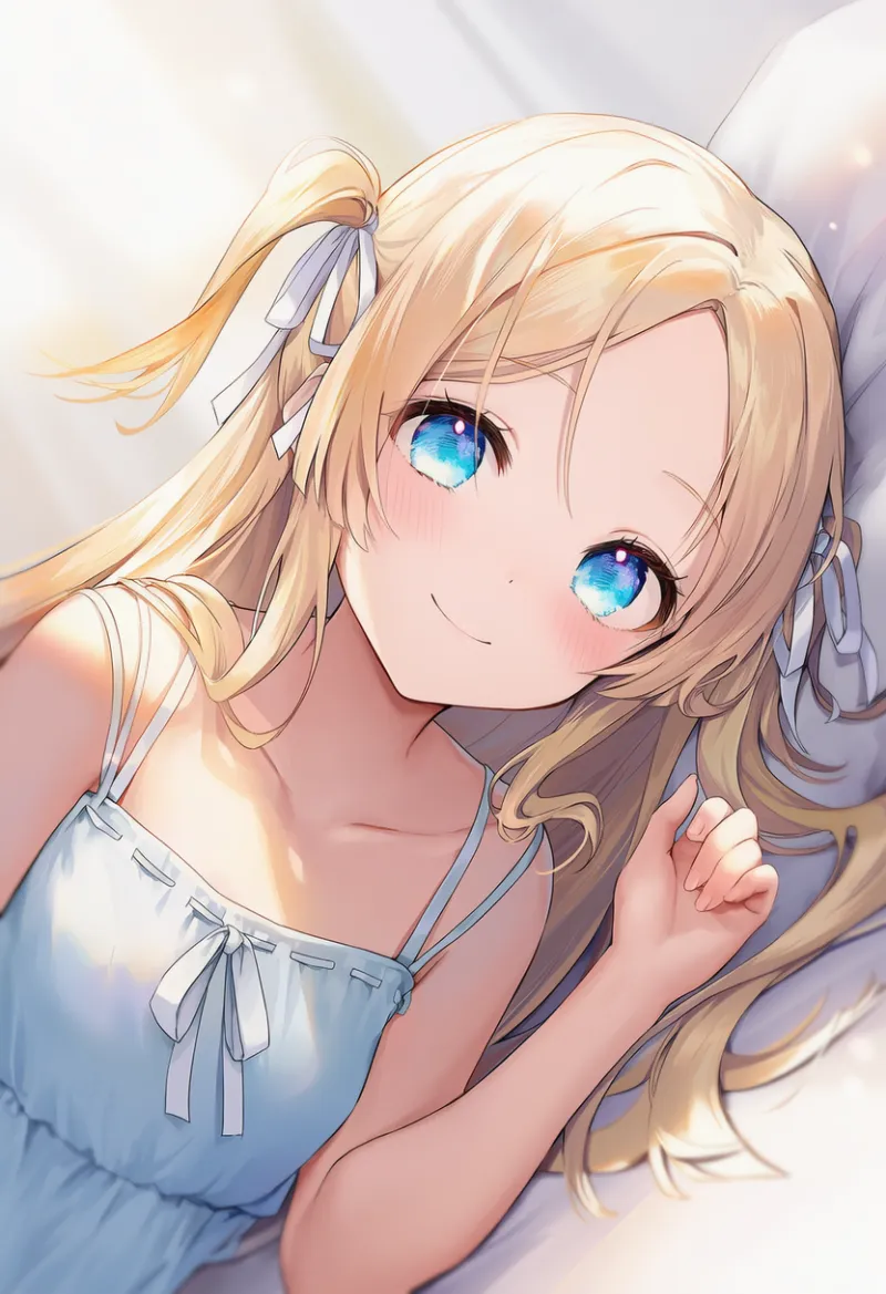 指を丸めてリラックスして横になる仕草のAIイラスト｜プロンプト紹介用