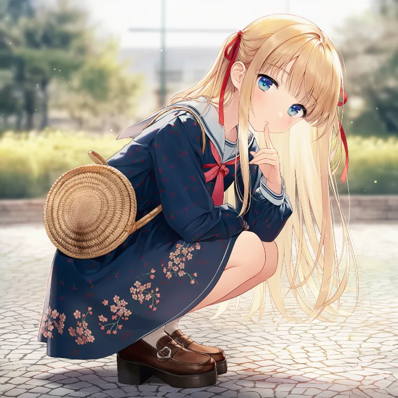 可愛いセーラーワンピースの衣装を着た美少女のAIイラストの作例