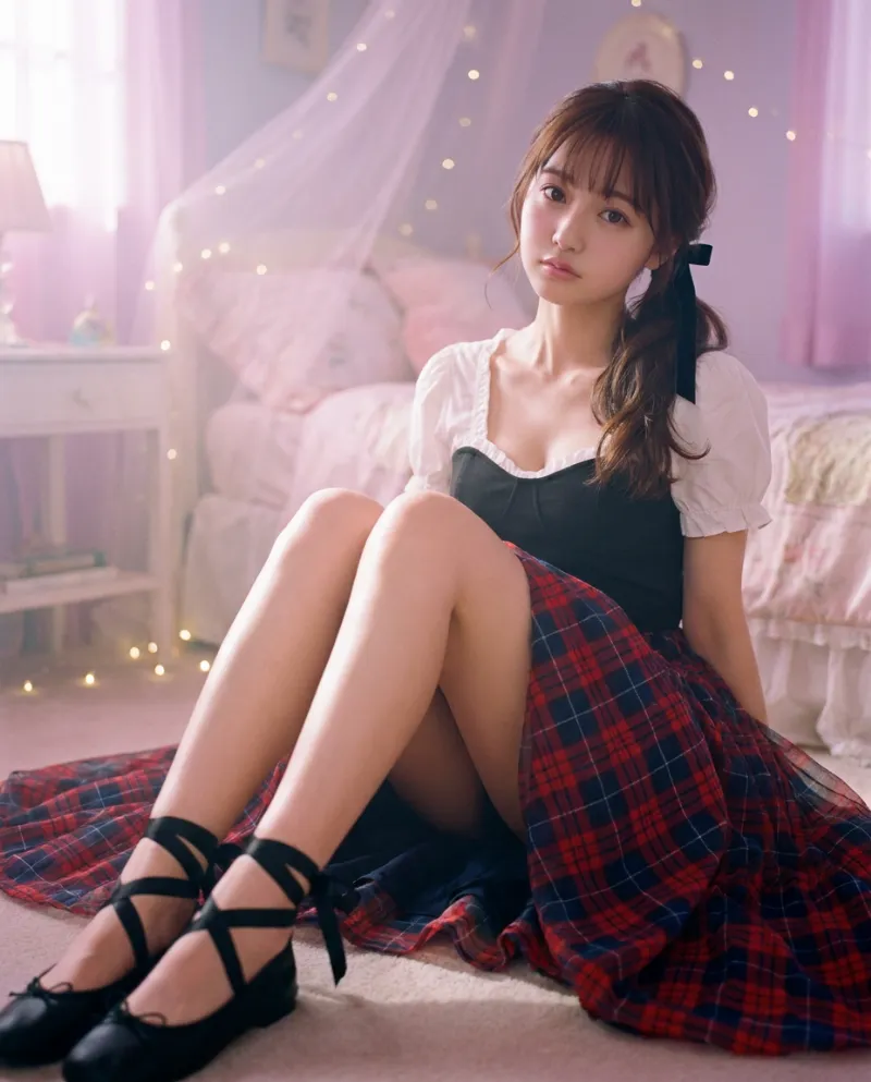 可愛いロマンチック系の衣装を着たAI美女のアート作例
