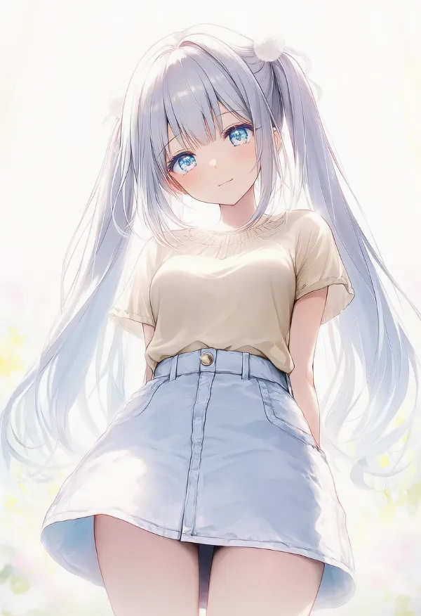 デニムスカートのAIイラスト（淡色コーデ用）