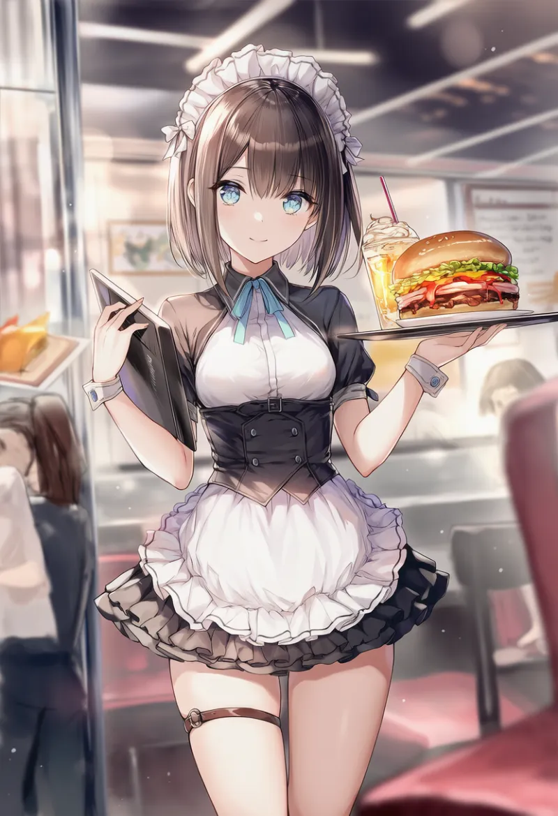 ダイナーのAIイラスト（給仕中の店内の様子）｜プロンプト紹介用