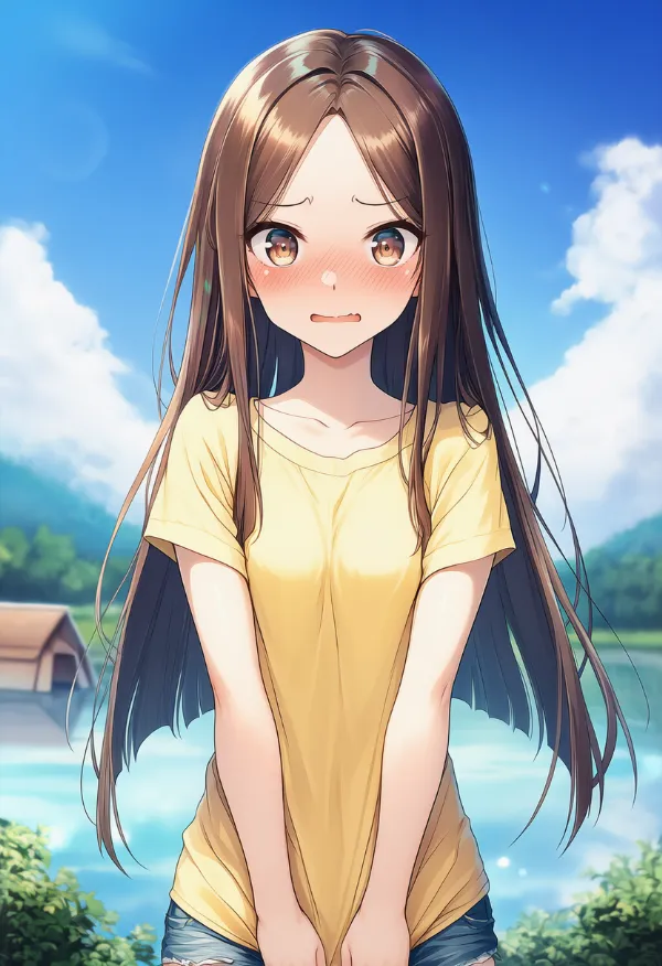恥ずかしさ・気まずさから体を隠すポーズをするAIイラスト｜プロンプト紹介用