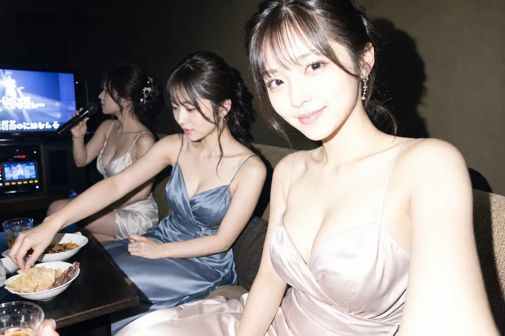 結婚式の二次会でカラオケを楽しむ美女たち｜実写AI美女：AIっぽくない自然な写真の作例-4（GPT Image 2.0）