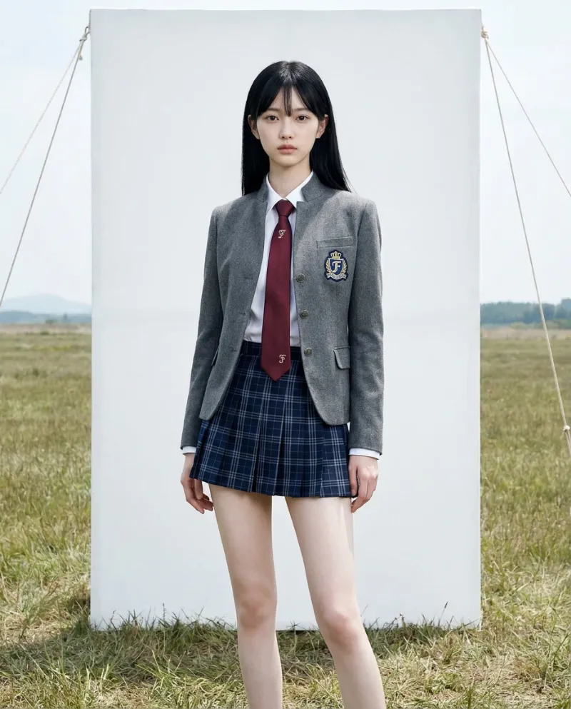実写AI美女の写真作例（制服美女の荒草原のポートレート）｜Nano Banana Pro