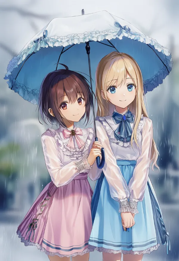 フリル付きの傘のAIイラスト（梅雨シーズン）