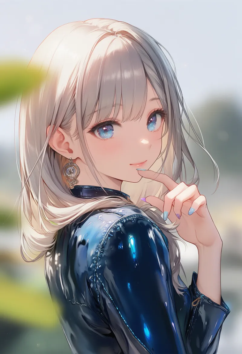 光沢・艶のある服（レザージャケット）のAIイラスト｜プロンプト紹介：glossy clothes