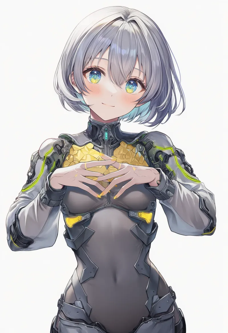グレー × イエロー（サイバーパンク）の2色配色の服のAIイラスト｜プロンプト紹介用