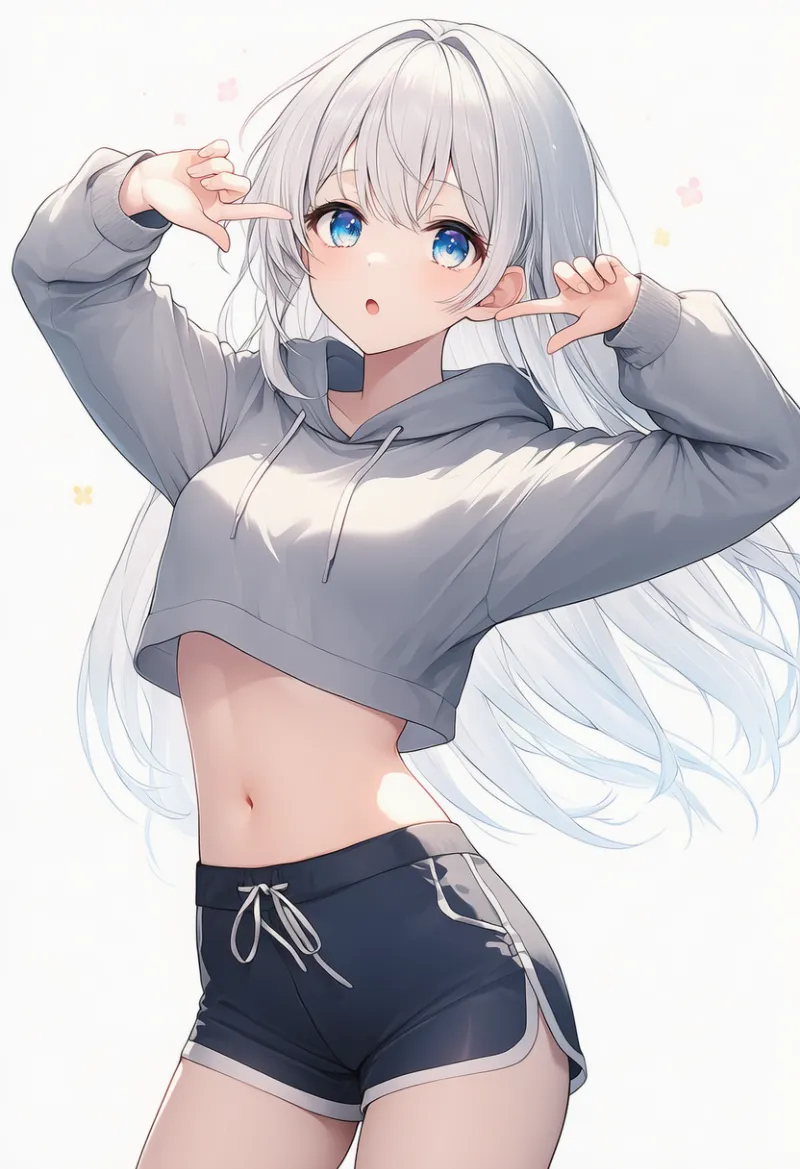 パーカーとドルフィンショーツの組み合わせのAIイラスト｜コーデパターン資料