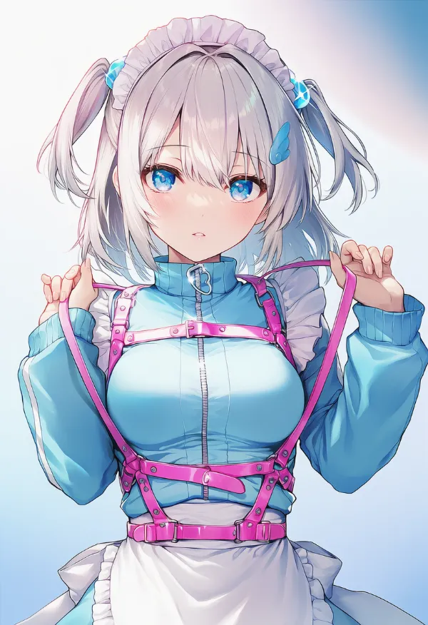 ハーネス（服装）を引っ張る動作のAIイラスト｜プロンプト：harness pull