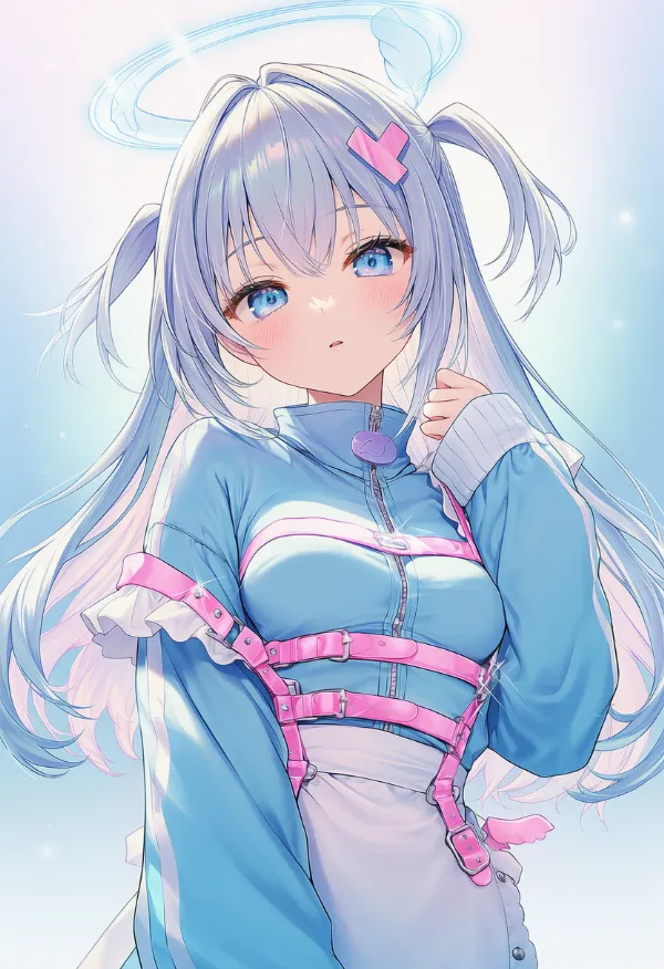 ハーネス（服装）がずり下がった状態のAIイラスト｜プロンプト：harness slip