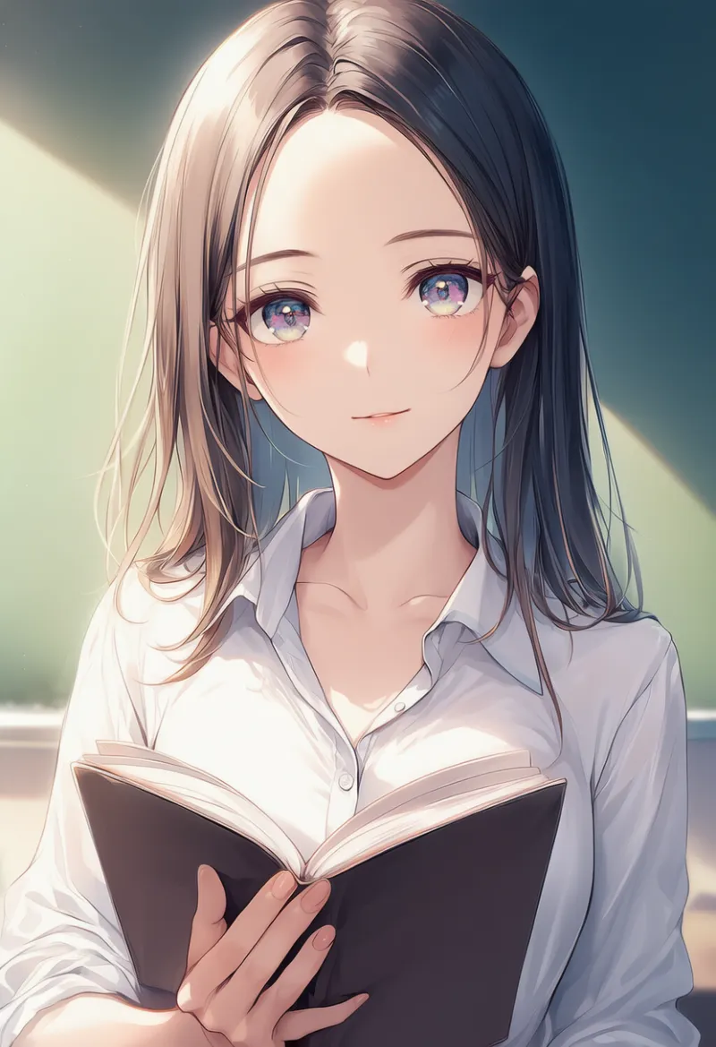 教科書を持っている女教師のAIイラスト｜プロンプト紹介用