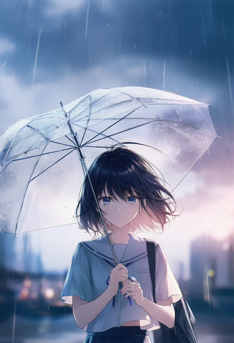 傘を持っている状態のAIイラスト｜プロンプト紹介