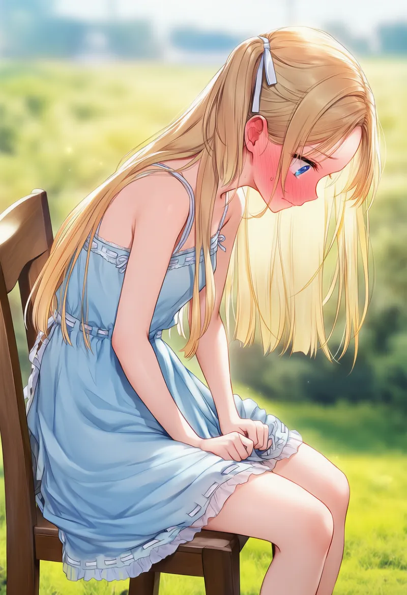 恥ずかしがって背中をすぼめるポーズ（体を丸める）のAIイラスト｜プロンプト紹介用