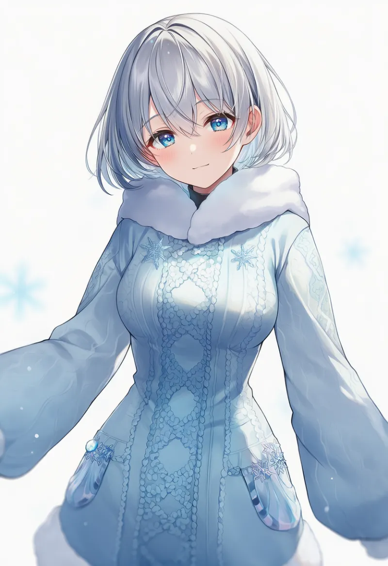 アイスブルー × シルバー（冬服）の2色配色の服のAIイラスト｜プロンプト紹介用