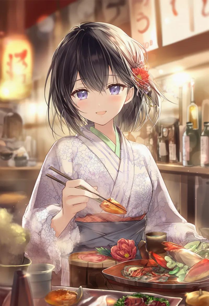 居酒屋のAIイラスト（給仕中の店内の様子）｜プロンプト紹介用