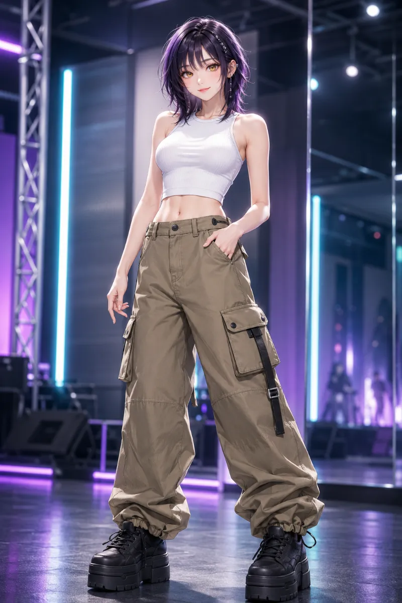 GPT Image 2.0生成|クロップドトップス×カーゴパンツのガールクラッシュコーデのAIイラスト(K-POPファッション)|プロンプト紹介用