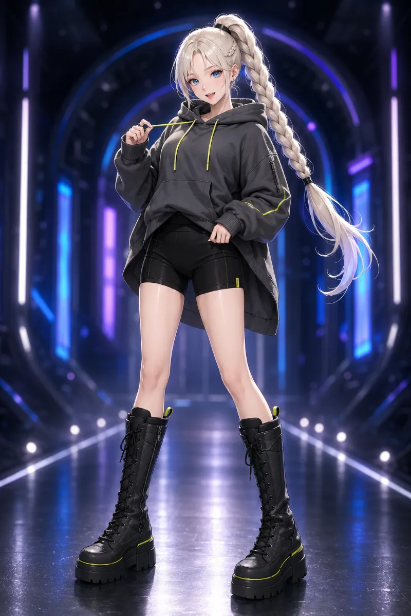 GPT Image 2.0生成|オーバーサイズパーカー×バイクショーツのストリートコーデのAIイラスト(K-POPファッション)|プロンプト紹介用