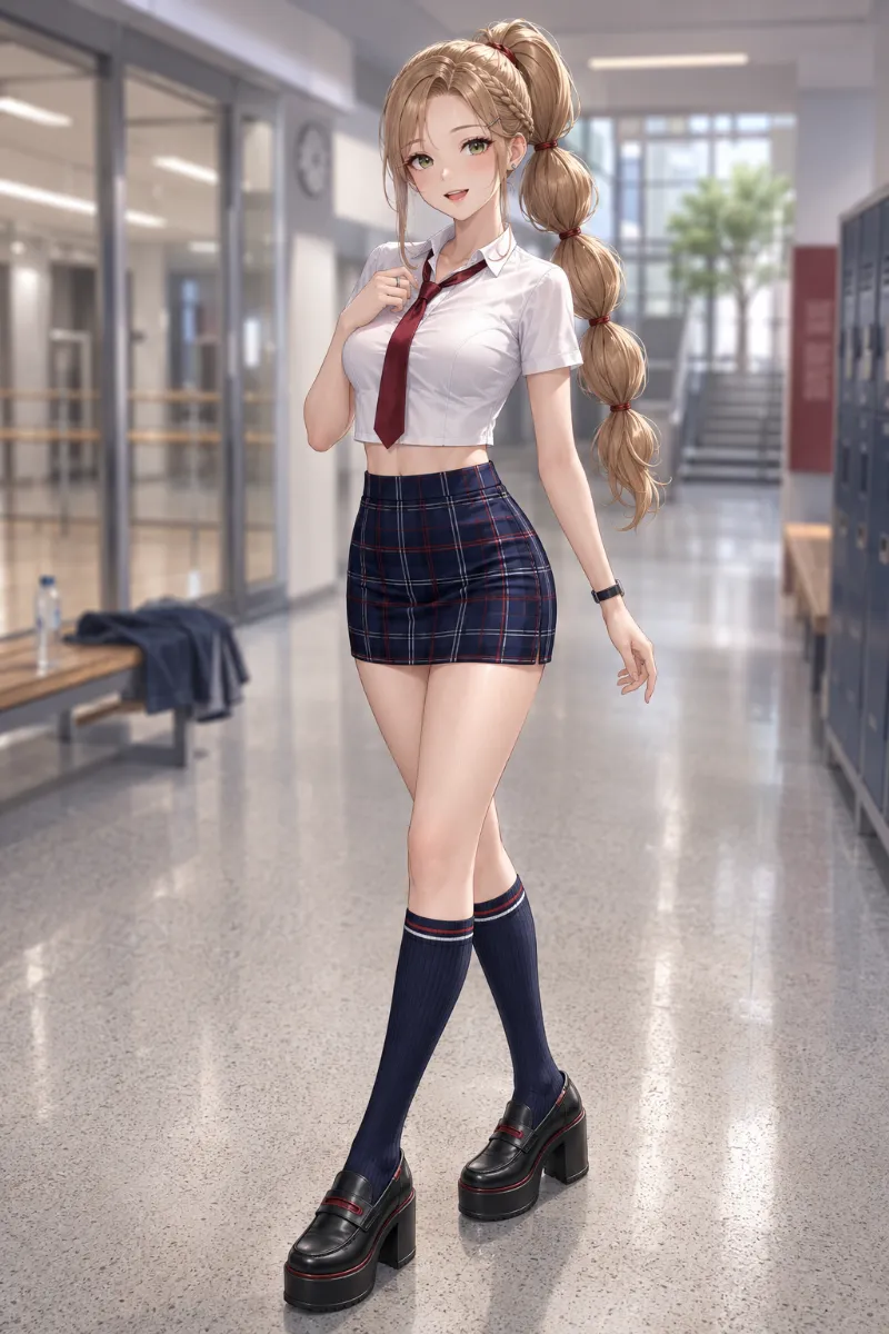 GPT Image 2.0生成|クロップドシャツ×ネクタイのスクールコーデのAIイラスト(K-POPファッション)|プロンプト紹介用