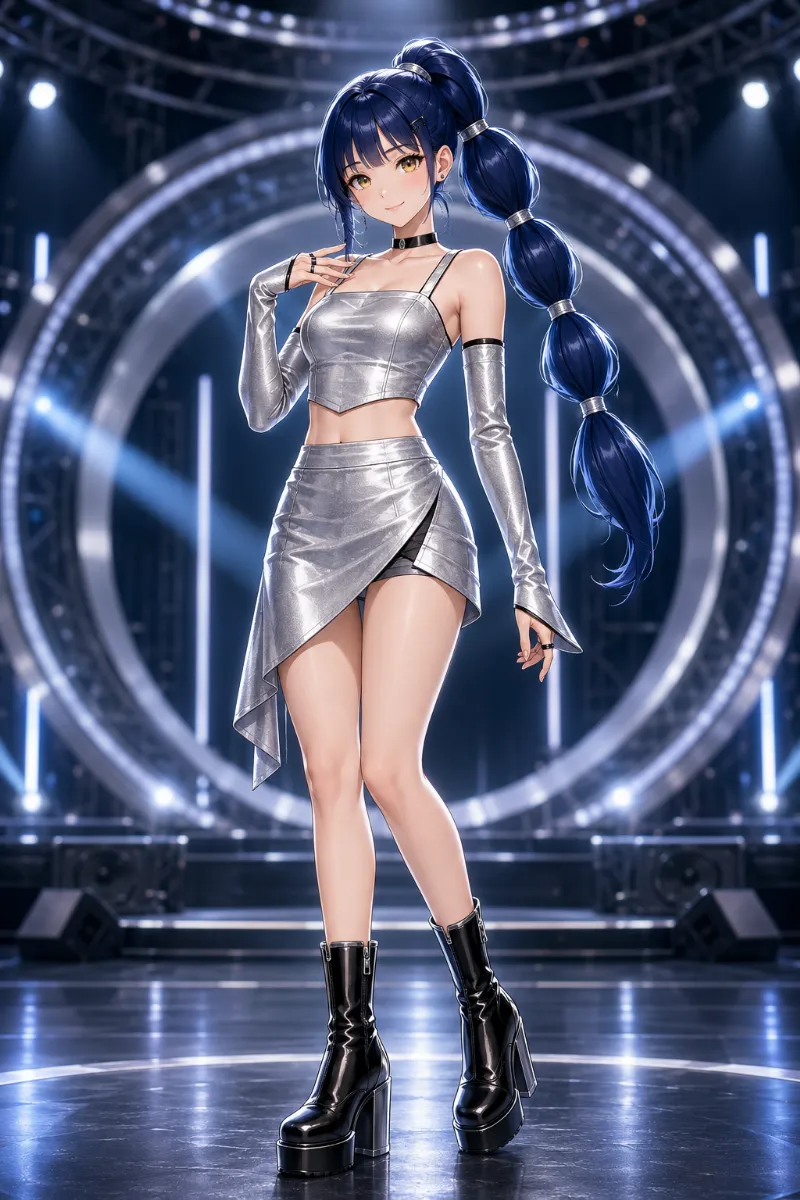 GPT Image 2.0生成|メタリック素材のサイバーノワール衣装のAIイラスト(K-POPファッション)|プロンプト紹介用