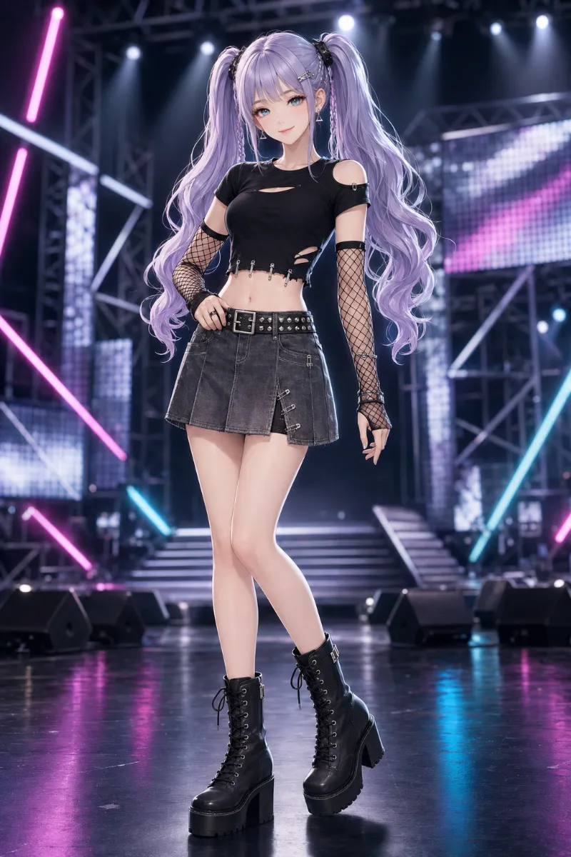 GPT Image 2.0生成|レザーとダメージ加工を使ったパンク衣装のAIイラスト(K-POPファッション)|プロンプト紹介用