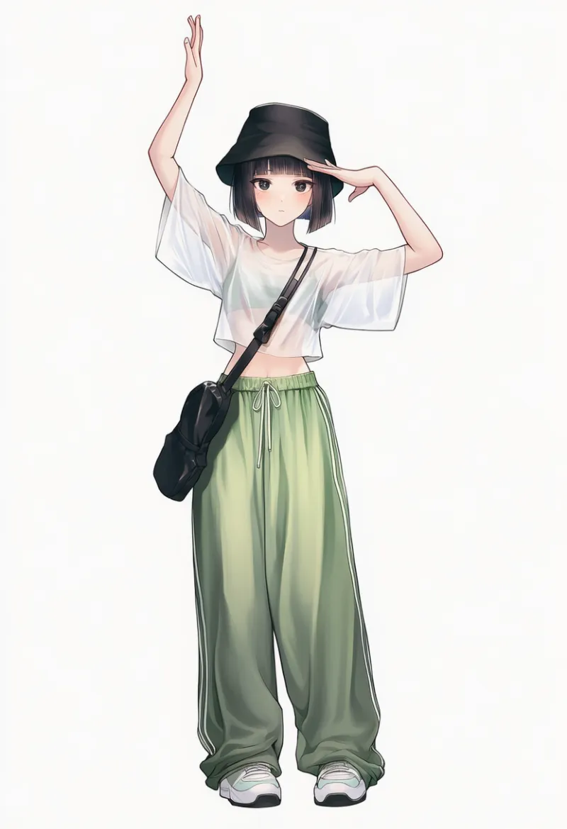 NovelAI生成|シアートップス×トラックパンツのテック系コーデのAIイラスト(K-POPファッション)|プロンプト紹介用