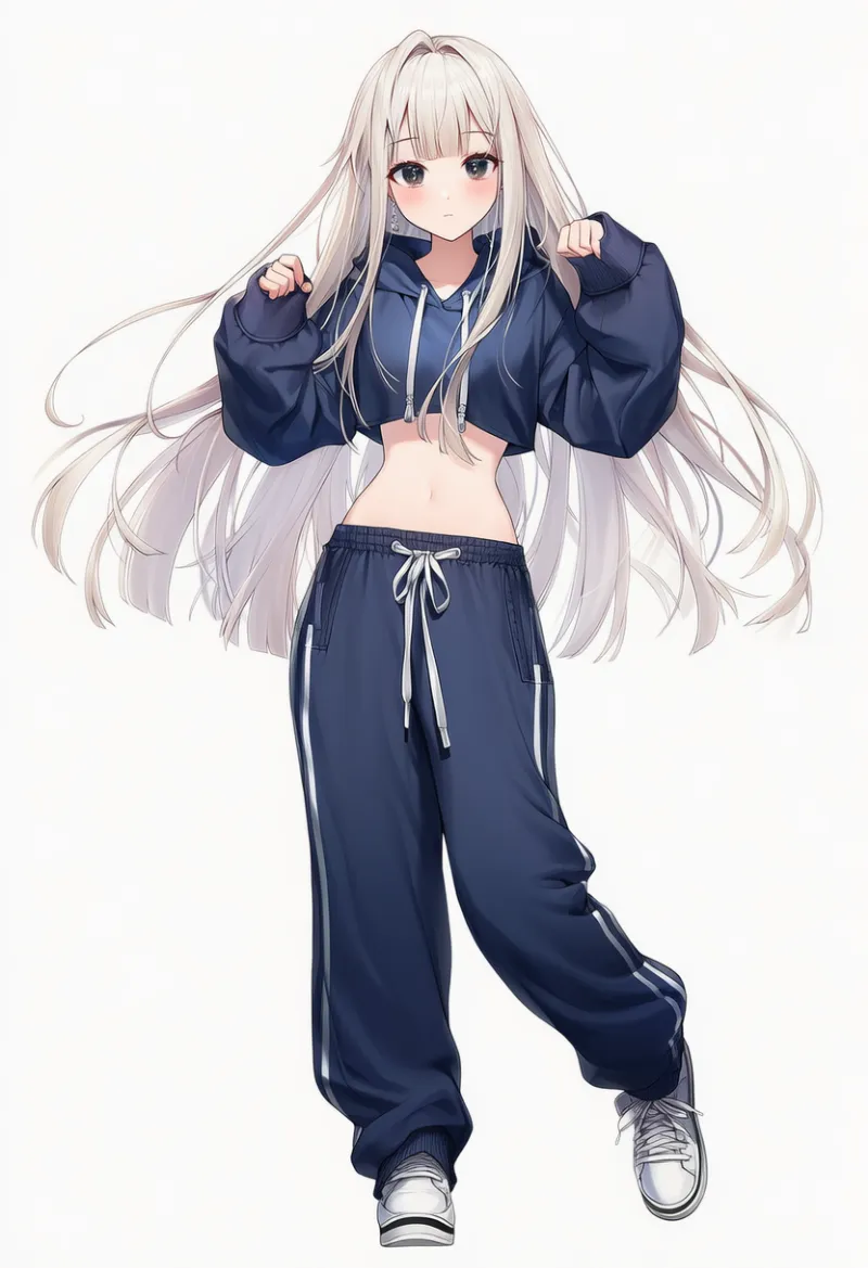NovelAI生成|クロップドパーカー×ローライズパンツのベロアセットアップのAIイラスト(K-POPファッション)|プロンプト紹介用