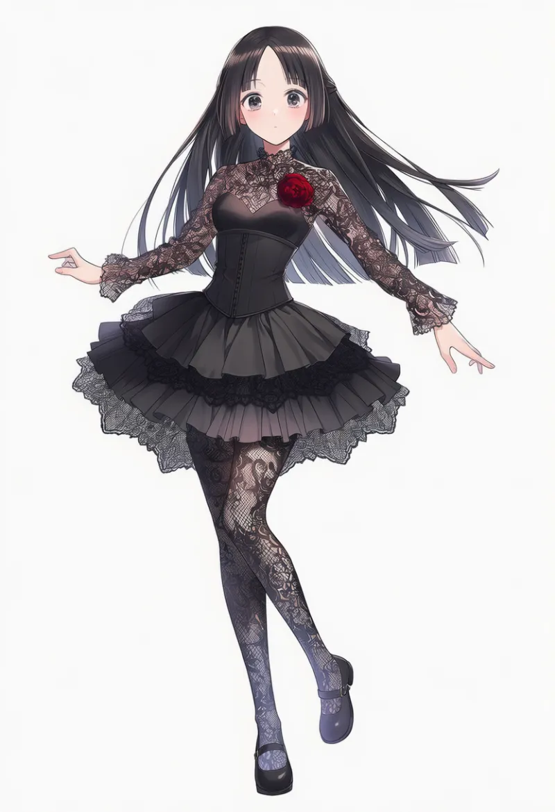 NovelAI生成|ブラックとローズを組み合わせたダークロマンス衣装のAIイラスト(K-POPファッション)|プロンプト紹介用