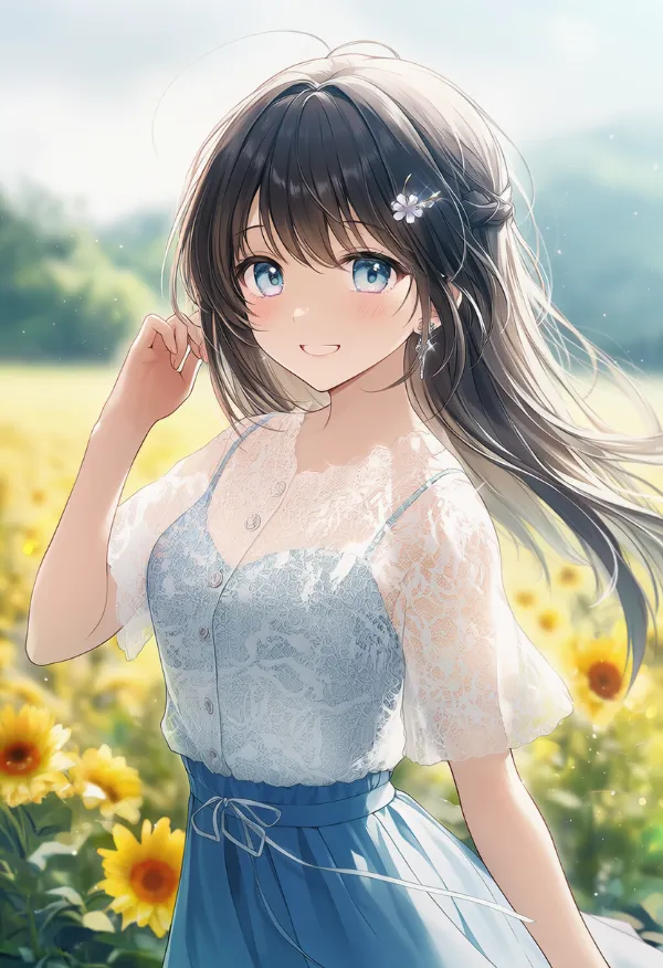 レースのシャツを組み合わせた夏の服装のAIイラスト｜プロンプト紹介用
