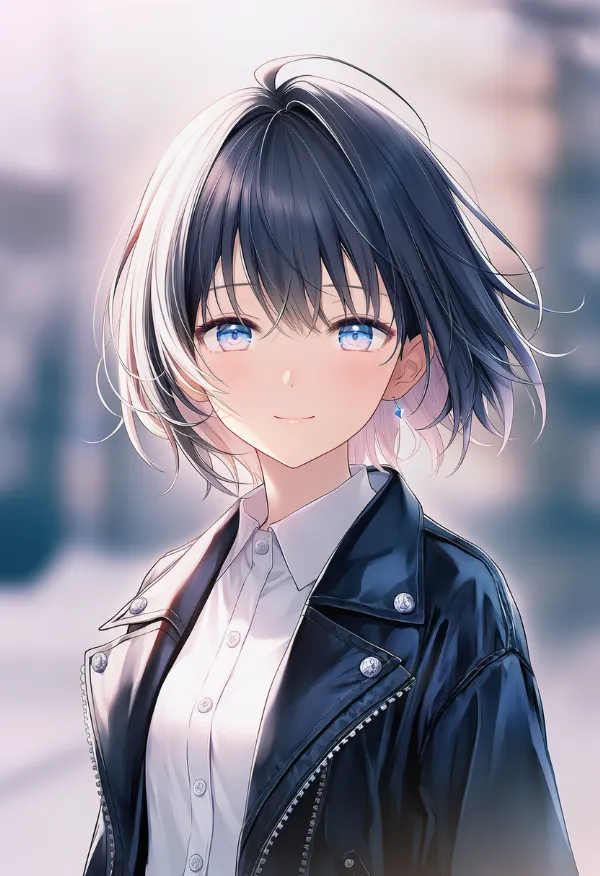 レザージャケット＋襟付きシャツの組み合わせのAIイラスト｜プロンプト紹介