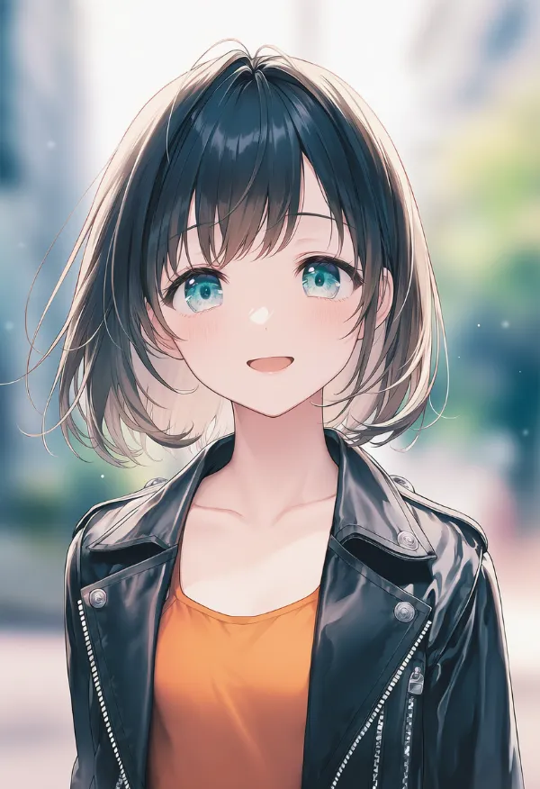 レザージャケット＋タンクトップの組み合わせのAIイラスト｜プロンプト紹介