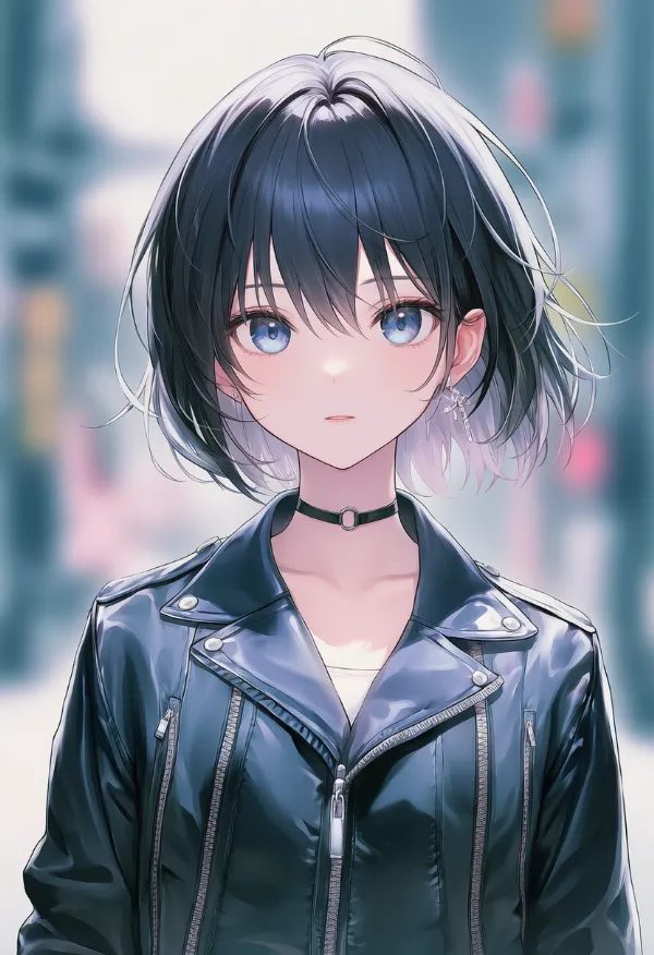 ジッパー多めのレザージャケットのAIイラスト｜プロンプト紹介