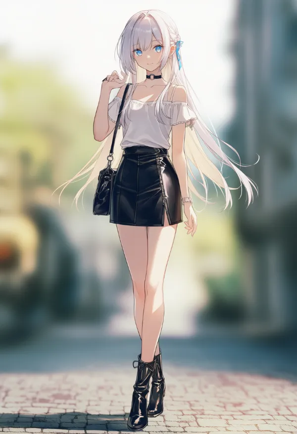 レザースカート＋レザーブーツの組み合わせのAIイラスト｜プロンプト紹介