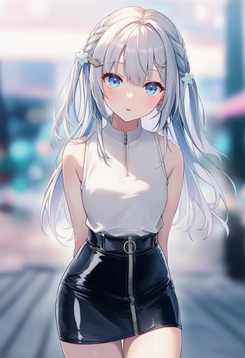ジッパー付きレザースカートのAIイラスト｜プロンプト紹介