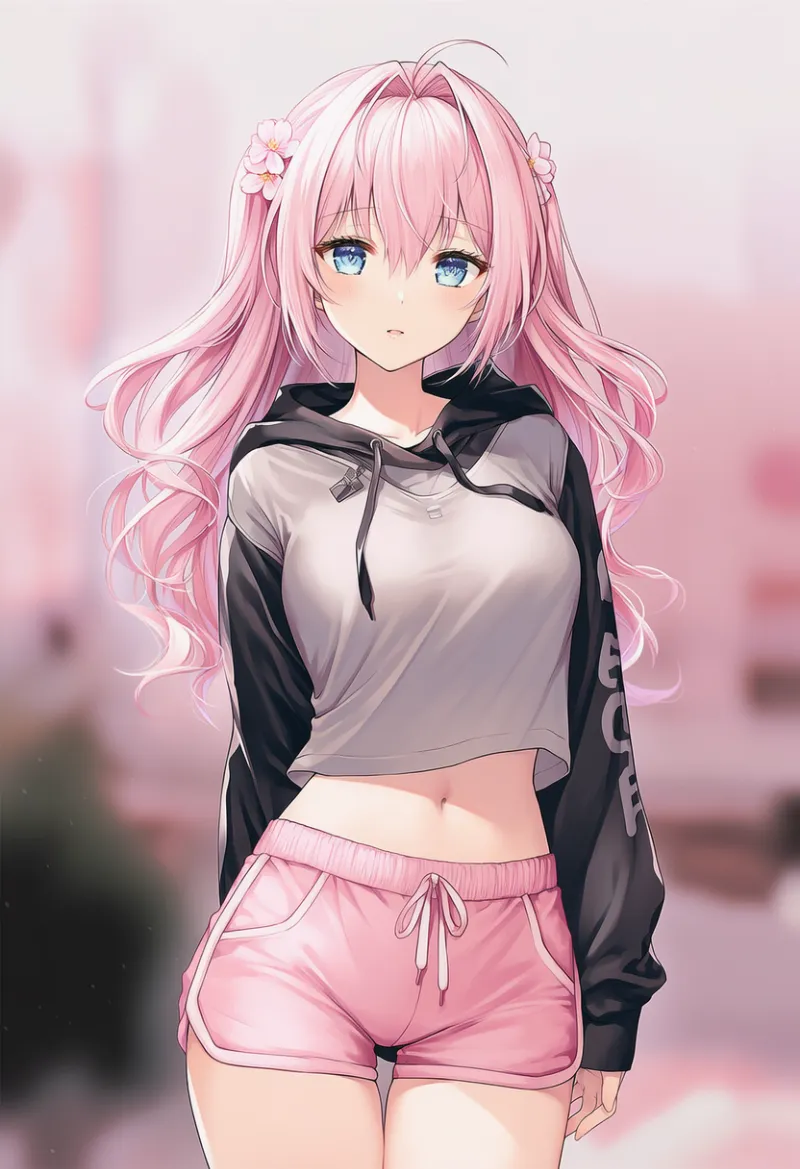 ライトグレー×ピンク×チャコールグレーの大人っぽ韓国ストリート系のAIイラスト（ピンクベースの服コーデ）｜プロンプト紹介