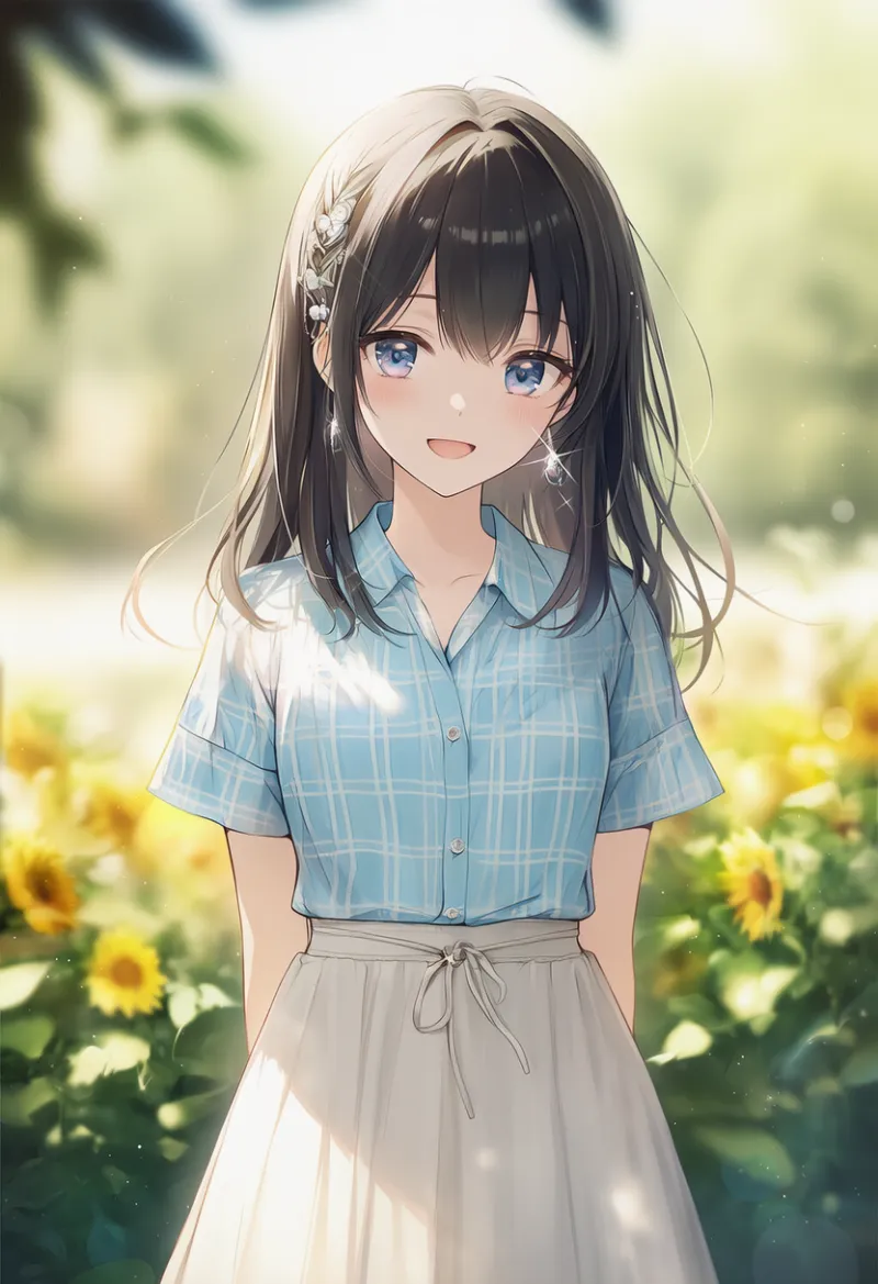 リネン生地のシャツとスカートを組み合わせた夏の服装のAIイラスト｜プロンプト紹介用