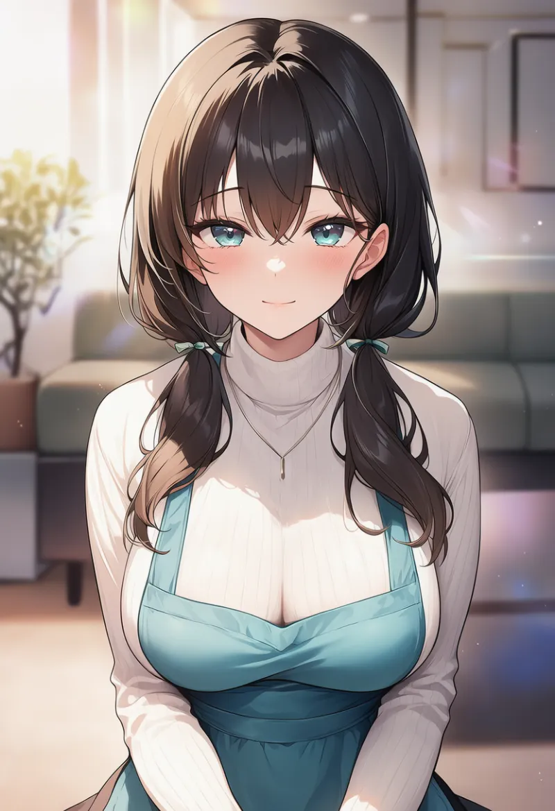低めのツインテールの髪型の主婦のAIイラスト