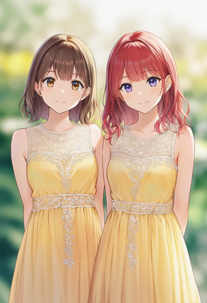 お揃いのワンピースのAIイラスト