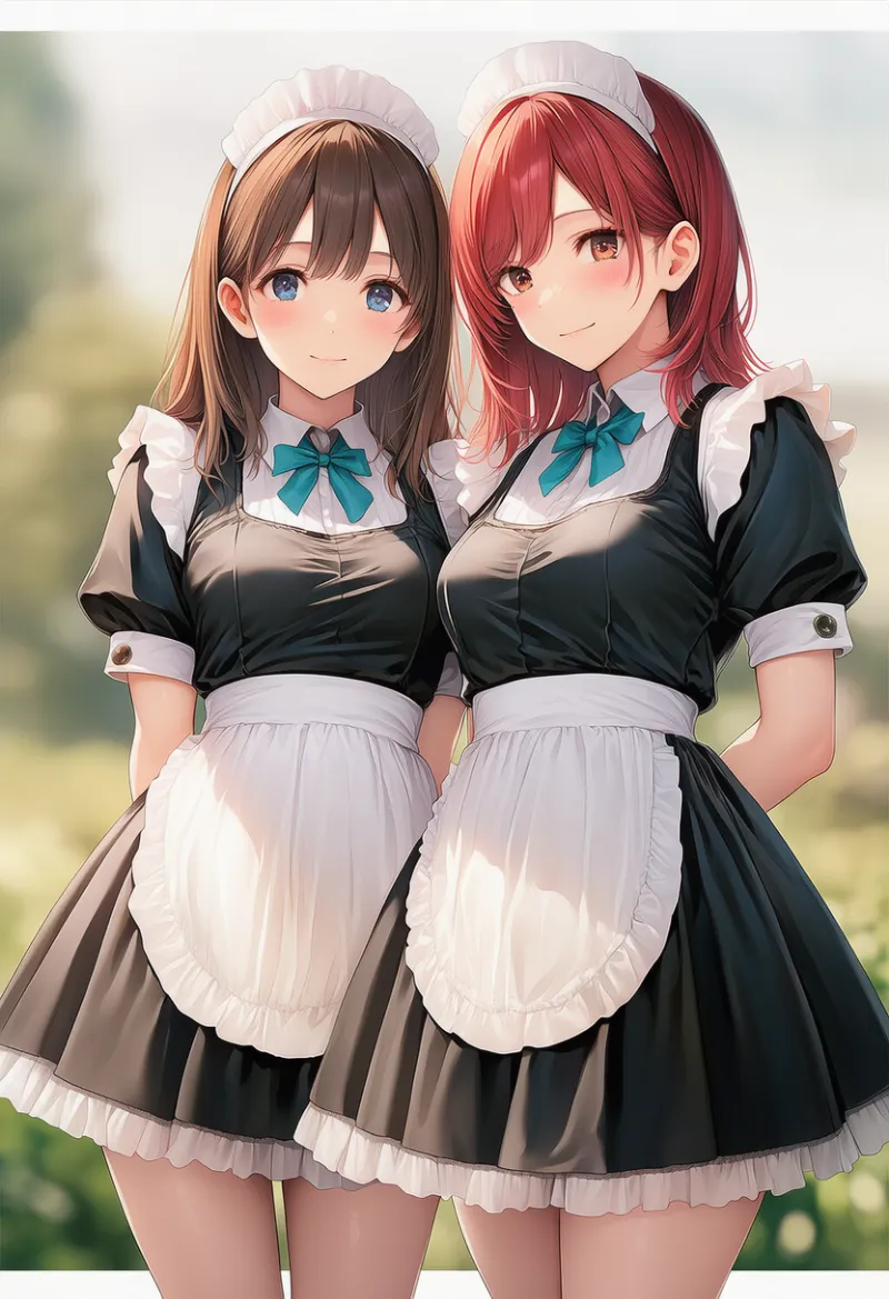 お揃いのメイド服のAIイラスト