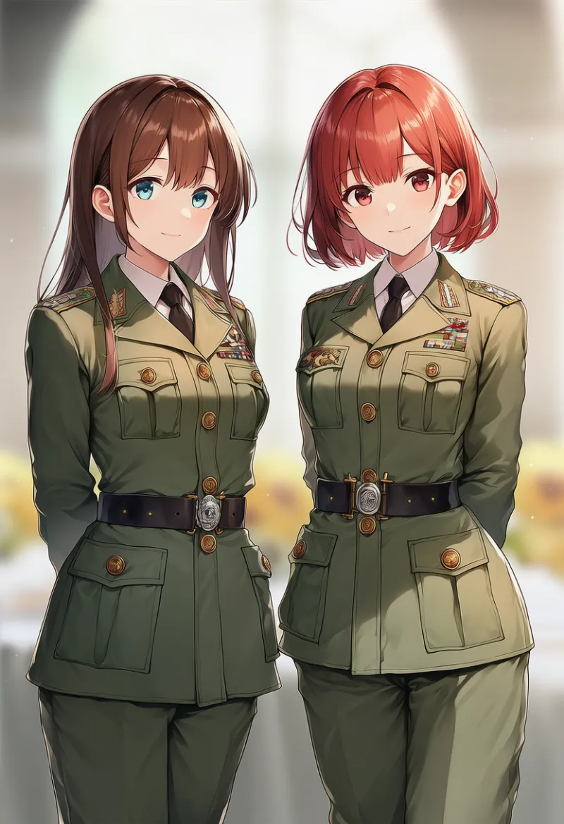 お揃いの軍服のAIイラスト
