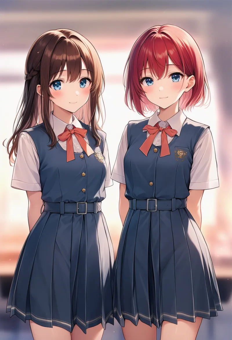 お揃いの学生服のAIイラスト