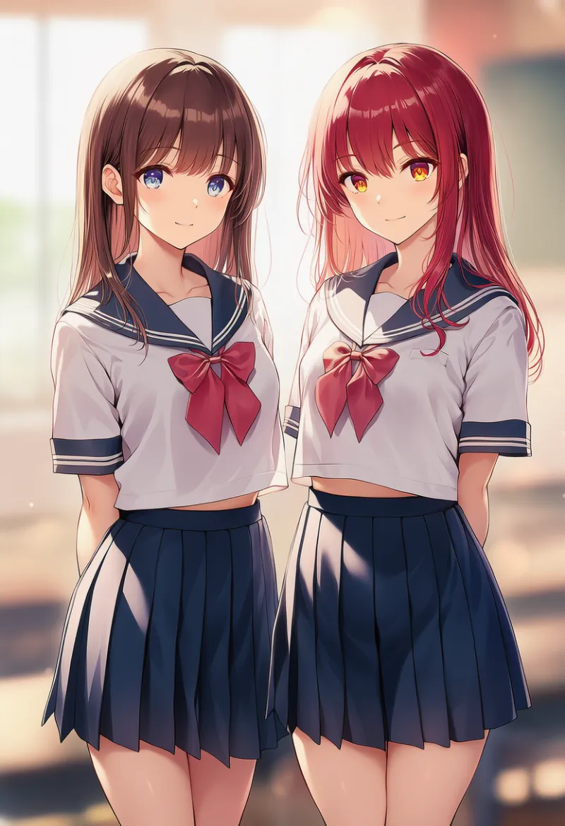 お揃いのセーラー服のAIイラスト