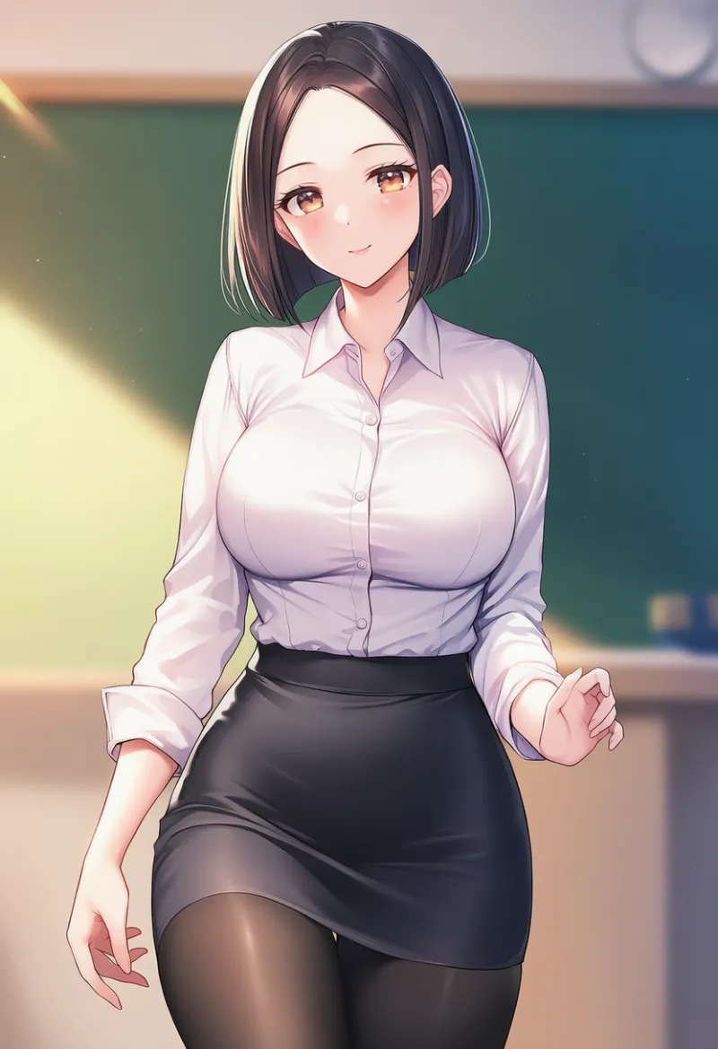 曲線的なボディの女教師のAIイラスト｜プロンプト紹介用