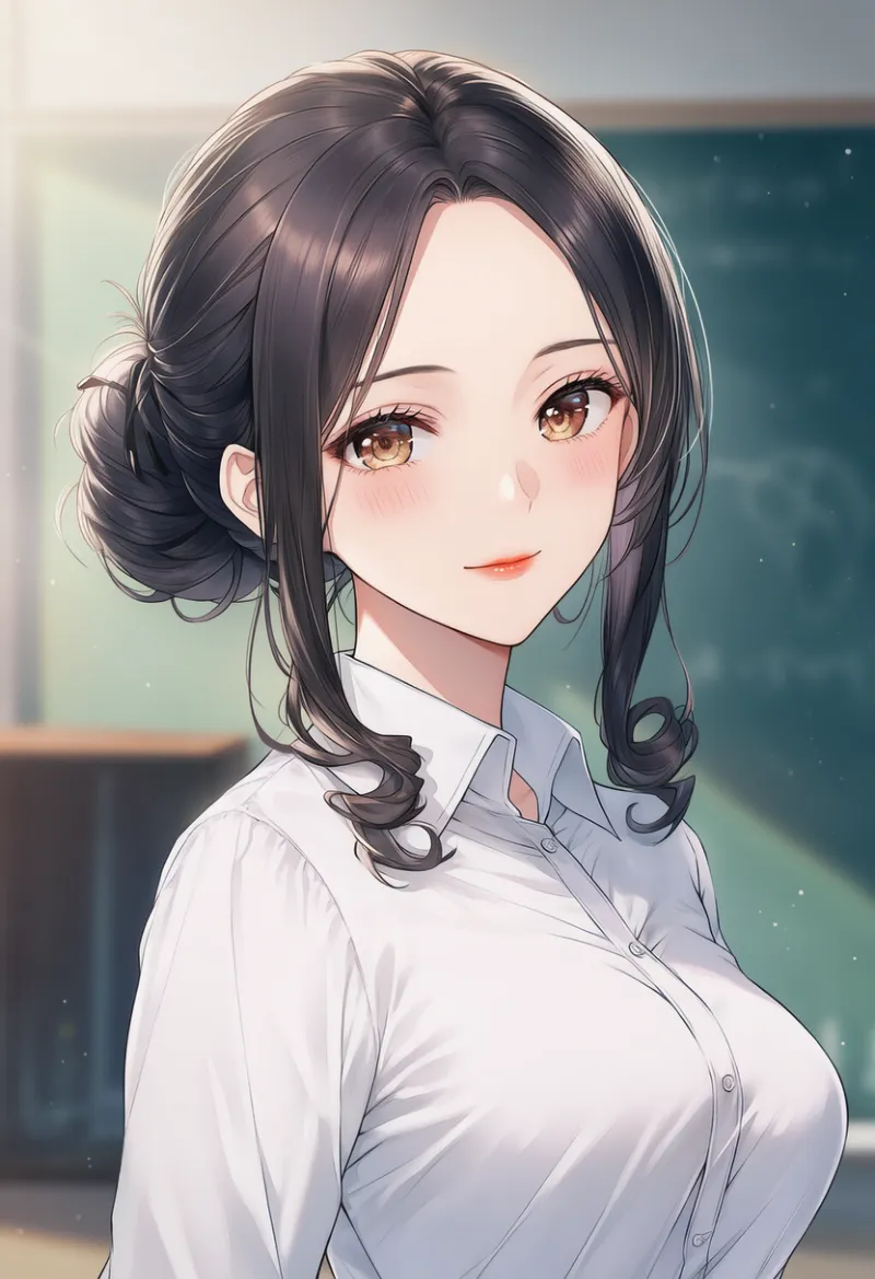 リップ・口紅をつけた女教師のAIイラスト｜プロンプト紹介用